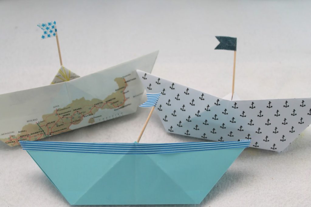Papierboot Anker Landkarte Masking-Tape-Fahne